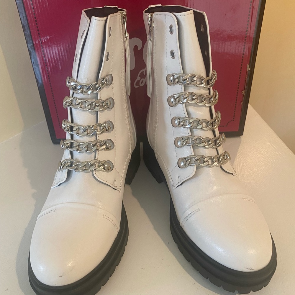Off White Chain Link Combat Boots
